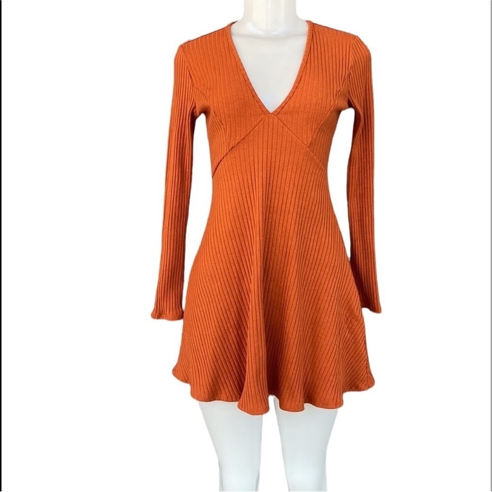 SHEIN Orange Long Sleeve Ribbed Mini Dress Size S